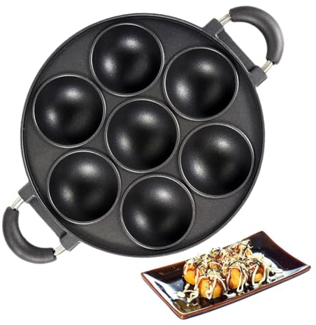 Cast Iron Muffin Tin - Miini Cake Pan with Handles | bisscuit Pan Cast I | Pre-Seasoned 7-Cavity Baking Tray | Nonstick Pancake, Whoopie Pie, Cupcake Mold | Heavy-Duty Bakeware for Oven Cooking