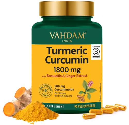 VAHDAM, Turmeric Curcumin Supplement 2000mg (500mg Curcuminoids) with Boswellia & Piperine for Fast Absorption | Supports Joint Health and Mobility | 90 Capsules