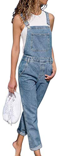 Onsoyours Salopette da Donna in Stile retrò, con Bretelle e Tasche B Azzurro Medium