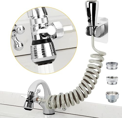 CECEFIN Kitchen Sink Sprayer Hose Attachment for Faucet, Kitchen Faucet Head Replacement w/ 79 Recoil Hose and Holder, Pressurized Water Saving Aerator & Diverter Valve, Faucet Sprayer Attachment Set