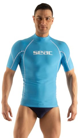 SEAC RAA Short Evo Man, Maglia Protettiva Rash Guard per Snorkeling e Nuoto Anti UV, M, Azzurro