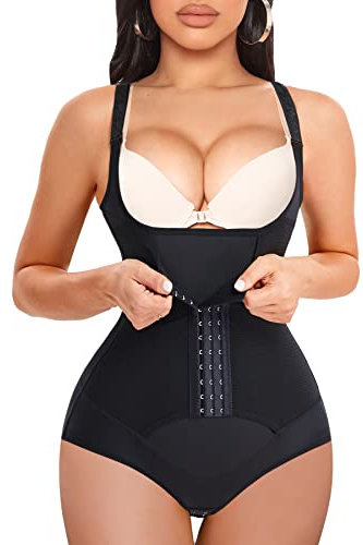 REYEOGO Waist Trainer for Women Shapewear Bodysuits Firm Body Shaper Butt Tummy Control Faja Colombiana Open Bust Corset (Small, Black)