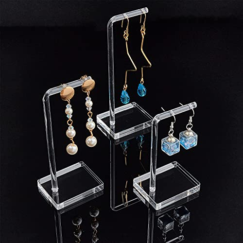 FINGERINSPIRE 3 pièces présentoir de Boucle d'oreille en Acrylique avec Taille Mixte (5 & 4 & 3,5 Pouces de Hauteur), Porte-Bijoux Transparent en Forme de L, rainures sur la Barre