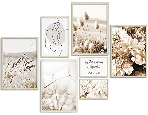 Tibimon Set di 7 Stampe da Parete Moderne, Poster Quadri Beige, Set di Immagini della Pampa Boema, Decorazioni da Muro per Soggiorno, Camera da Letto - Senza cornice (4xA3 | 1xA4 | 2xA5)