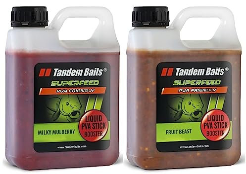 Tandem Baits Karpfen Futter Angelfutter Attraktor SuperFeed Liquid PVA Stick Booster 2-er Set 1000 ml Flavour Mix Frucht