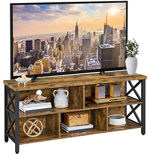 Yaheetech TV Stand for TV up to 65 Inch, Industrial TV Stand for Living Room, Console Table with Shelves & Storage Cabinets, 140 x 40 x 61.5 cm, Rustic Brown