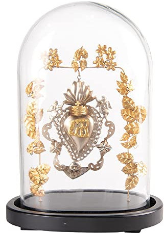 Clayre & Eef Glasglocke 26x16x37 cm Goldfarbig Schwarz Glas Holz Oval Herz