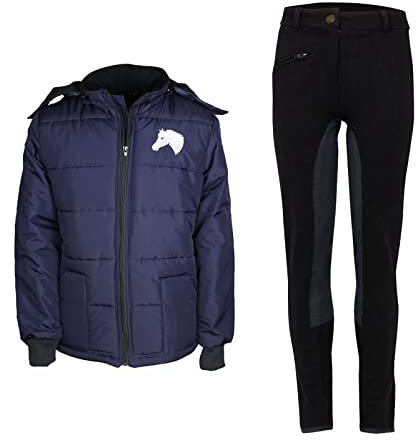 MS-Trachten Reitset Kinder Reitjacke Mia Dunkelblau mit Reitleggings Schwarz (134/140)