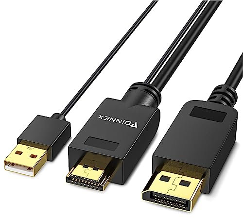 FOINNEX HDMI auf DisplayPort Kabel, 4K@60Hz HDMI zu DisplayPort Cable mit USB/Audio, HDMI in zu DP Out Adapter Kabel Aktiv HDMI to Display Port Cable für Xbox 360 PS4 PS3 NS Mac Mini, 2M