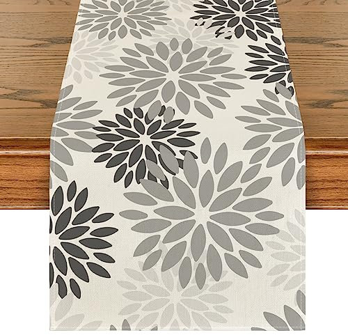 Artoid Mode Blumen Grau Dahlien Herbst Tischläufer, Saisonnal Sommer Küche Tisch Dekoration Drinnen Urlaub Party Dekor 40x240 cm