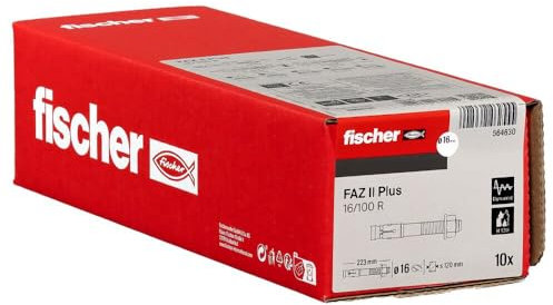 fischer Bolzenanker FAZ II Plus 16/100 R, Schwerlastanker aus Edelstahl mit hoher Tragfähigkeit, Ankerbolzen für Befestigungen schwerer Lasten und Stahlkonstruktionen, Seismik- & ETA-Zulassung