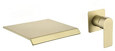 Wall Mounted Bathroom Sink Taps Basin Mixer Tap, Brass Waterfall Bath Spout Filler Tap, Concealed Bathroom Bathtub Basin Faucet Brushed Gold Single Handle Two Holes Bath Taps,G