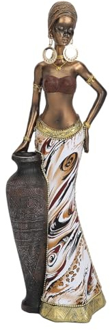 Tissting kvinna skulptur harts afrikanska statyer 30 cm tribal damfigur med hög vas, samlarfigurer för hyllor, bord, skrivbord, heminredning (#1)
