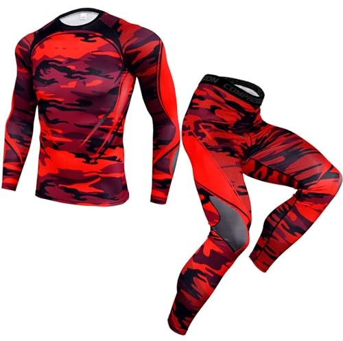 Caxndycing Vêtements de sport pour homme - Compression - 2 pièces - Élastique - Vêtement de sport - Gym - Tenue de course à pied - Respirant - Ensemble de compression, rouge, L