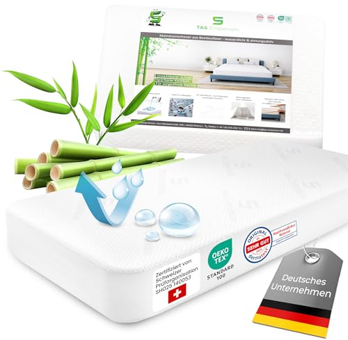 TAS Emporium Coprimaterasso 140 x 200 cm – impermeabile e traspirante – in viscosa di bambù – testato Oeko-TEX® & Dermatest® – adatto alle persone allergiche – Protezione acari – Waterproof Mattress