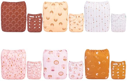 ALVABABY-Stoffwindeln Baby, Stoffwindeln Wiederverwendbar, Waschbar, 6 Windeln + 12 Stoffwindel Einlagen 6DM104-DE