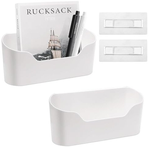 2 Pezzi Armadi Scatola Immagazzinaggio, Porta Utensili Cucina Senza Punch per Articoli Vari, Organizzatore Parete con 2 Tampone Adesivo, Portaoggetti Plastica per Bagno, Ufficio, Frigorifero, Armadio