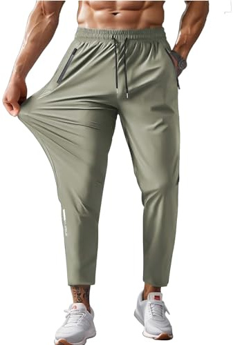 Hidkat - Pantalones de senderismo para hombre, ligeros, de secado rápido, transpirables, resistentes al agua, con bolsillos con cremallera, para pesca y actividades al aire libre, Caqui, Large