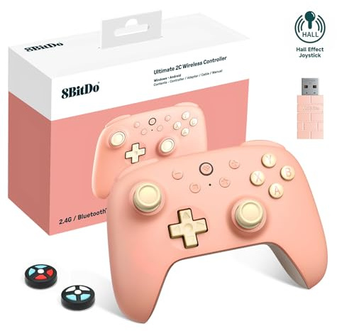 8Bitdo Ultimate 2C Mando Inalámbrico para PC con Windows y Android, Frecuencia Sondeo de 1000 Hz, Joysticks de Efecto Hall y Gatillos Hall, Parachoques L4/R4 Reasignables, Función Turbo (Melocotón)