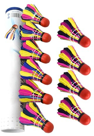 Pallina da allenamento da badminton, piume da badminton, sfera colorata per interni, molla a molla e molla in gomma per uso esterno, volo stabile, confezione da 10 palline