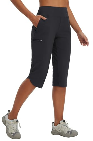 baleaf Women's Cropped Trousers Capri Pants Hiking Cargo Trouser Walking Quick Dry Lightweight with Zipper Pockets Outdoor Black L