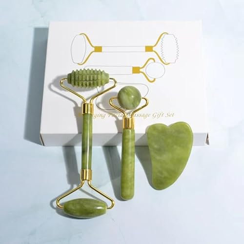 2Bebest Gua Sha Stein und Gesichtsroller, Gesichtsmassagegerät, Jade Roller, Reduziert Feine Linien, Hautpflegeset, Geschenk
