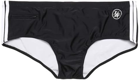 Maxfort Costume da Bagno Uomo Taglie Forti, Slip Nero con Strisce Bianche, Elasticizzato, Fino a 10XL (IT, Testo, 5XL, Regular, Regular, Nero)