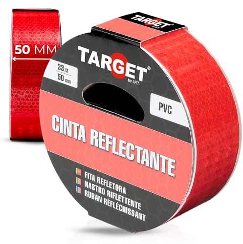 TARGET Cinta Reflectante Adhesiva, Advertencia Señalización Marcaje Alta Visibilidad Peligro Seguridad (ROJO, 33 M X 50 mm)