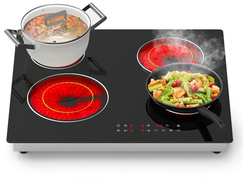 Argyolas Placa Vitrocerámica 4 Fuegos Empotrada – 6700W Cocina Eléctrica de Cristal Negro con Control Táctil, Zona Doble Extensible, Temporizador 99 Min, Seguridad Infantil, 230V