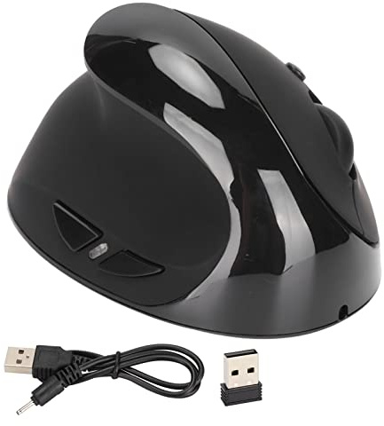 KIMISS Mouse Ergonómico de Mano Izquierda 2.4G Mouse Vertical Inalámbrico con Adaptador USB - PC de Ratón Recargable, Usuarios de dpi Zurdos (Black)