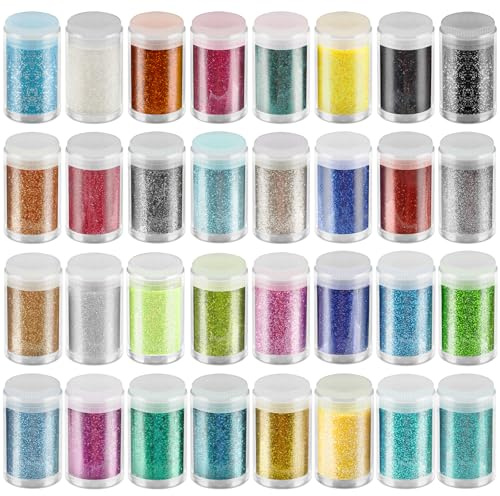 MOXYOY Fine Glitter Powder, Craft & DIY Glitter for DIY Arts and Crafts, Epoxy Resin, Nail Art, Festival and Home Decoration, 32 Colour