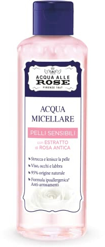 Acqua alle Rose, Acqua Micellare Struccante Sensitive, Detergente Viso Pelli Delicate con Estratto di Rosa - Formula Anti-arrossamenti con Ingredienti Naturali - Senza Alcool e Parabeni - 200 ml