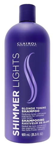 CLAIROL PROFESSIONAL Shimmer Lights Purple Shampoo, 31.5 fl. Oz Neutralizes Brass & Yellow Tones For Blonde, Silver, Gray & Highlighted Hair Packaging May Vary