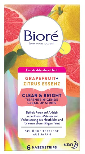 Biore Clear und Bright Tiefenreinigende Nasen-Clear-Up Strips - Inhalt: 6 Stück - Für alle Hauttypen geeignet - Mitesserentferner