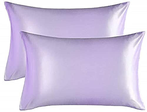 Satin Pillowcase for Hair and Skin care, Silk Pillowcase pack of 50 x 75 cm. Soft, Queen Standard Size cooling Pillow cases (2pcs Pillowcases (50x75cm), Purple)