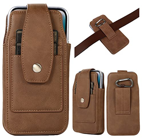 Miimall Phone Holster Compatible with Samsung Galaxy Z Fold 4/Fold 3/Z Fold 2, [Card Slot] [Carabiner Clip] [Magnetic Closure] Leather Pouch Belt Clip Case Holster for Galaxy Z Fold 4-Brown