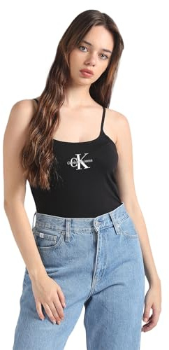 Calvin Klein Camiseta de Tirantes Mujer Strappy Tank Top Slim Fit, Negro (CK Black), XXS