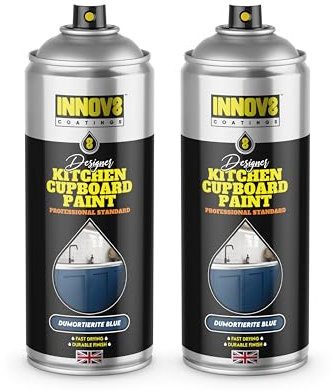 INNOV8 COATINGS DESIGNER KITCHEN CUPBOARD SPRAY PAINT - DIY - NO PRIMER OR TOP COAT - SATIN Finish – 1 x 400 ml - Dumoteririte Blue - Fast Dry - CABINET, FURNITURE, WOOD, MDF, PLASTIC & METAL