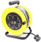 Four Socket Open Cable Reel Extension Lead with Winding Handle, Thermal Cut Out and Power Switch, 13A Fused UK Plug,25 Metres High Visibility Cable, Yellow