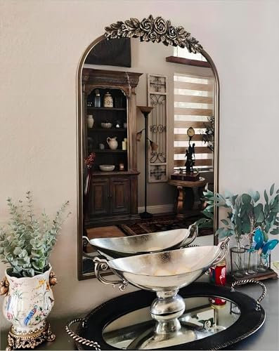 Baroque Wall Mirror Retro Entryway : 91.6 x 60.5cm Vintage Baroque Arched Mirror Metal Edge Frame Antique Decoration Wall Mounted Wall Mirrors for Living Room, Hallway, Fireplace