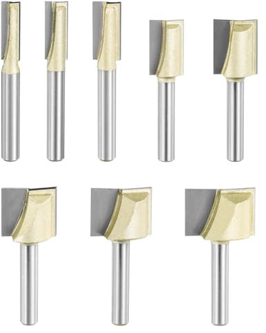 sourcing map 8pcs Bottom Cleaning Router Bit Set 1/4 5/16 3/8 1/2 5/8 3/4 7/8 1 Cutting Dia 1/4 Shank Carbide Tipped Cutter Surfacing Planing Router Bits for Woodworking Planing