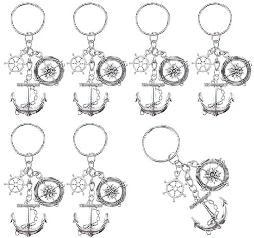 SUNNYCLUE 1 boîte de 20 porte Clés Nautiques en Vrac Porte Clés D'Ancre en Vrac Porte Clés de Roue de Navire à Thème Océanique en Alliage D'Argent Antique pour Cadeaux de Fête Cadeaux de Mariage Décor