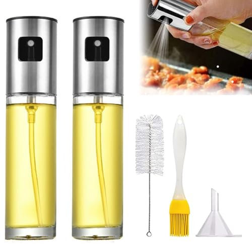 HAPPOW 2 Pcs Oil Spray Bottle,100ml Olive Oil Dispenser, Portable Vinegar Sprayer for Cooking, Baking, and Air Fryer. with 2 Brush and 1 Funnel Perfect Kitchen Gadget
