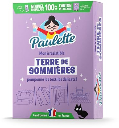 Paulette - Terre de Sommières - Détache les Textiles à Sec, Neutralise les Mauvaises Odeurs, Absorbe les Taches de Gras - 400g