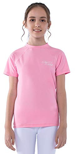 TIZAX Mädchen Kurzarm UV Schwimmshirt Kinder Badeshirt UPF50 + Schnelltrocknend Rashguard Rosa 13-14 Jahre/158-164