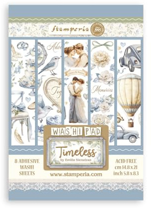 Stamperia - Washi Pad for Scrapbooking, Albums, Card Making, Bullet Journalling and More, Translucent, Easy to Cut, Acid Free, Perfect for Hobbies, Crafts and Gifting (Timeless) (A5) (8 Sheets)