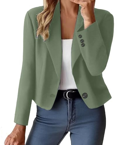 EMUKFD Summer Jacket Women Casual Smart Blazer Long Sleeve Summer Cropped Jackets Open Front Lightweight Cardigans Ladies Business Work Elegant Suit Jacket Office Wear Wedding Formal Outfits Green