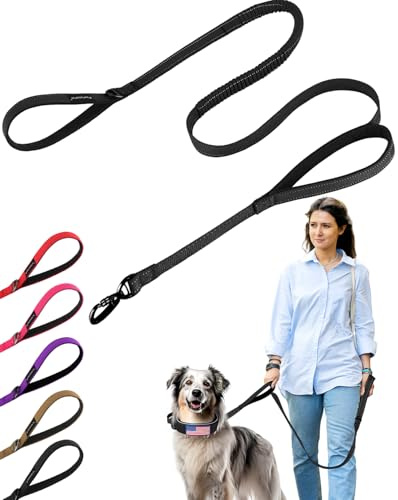 6-8 FT Bungee Dog Leash, Heavy Duty Double Handle Leash for Large Dogs, with Lockable Carabiner for Safe Walking