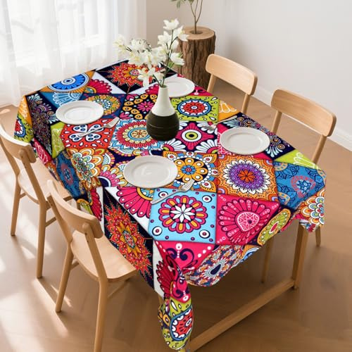 YuChiSX Nappe Extérieure Imperméable pour Jardin - Nappes pour Table de Jardin en Polyester avec Design Boho, Idéales pour Salle à Manger, Cuisine, Pique-Nique, Restaurant et Plus,140×180cm