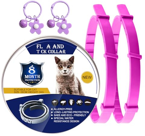 DOINEUFL 2 Pack Collar for Cats, Cat Collar to Prevent Infections, 15in Safe Waterproof Adjustable Cat Collars with Bell, Age over 7 Weeks, Contains Natural Essential Oils (Magenta)
